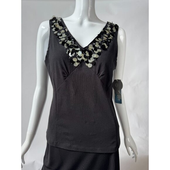 Nine West Black Sidewalk Cafe Sleeveless Top With Sequin Detail Size M New With - Picture 1 of 16
